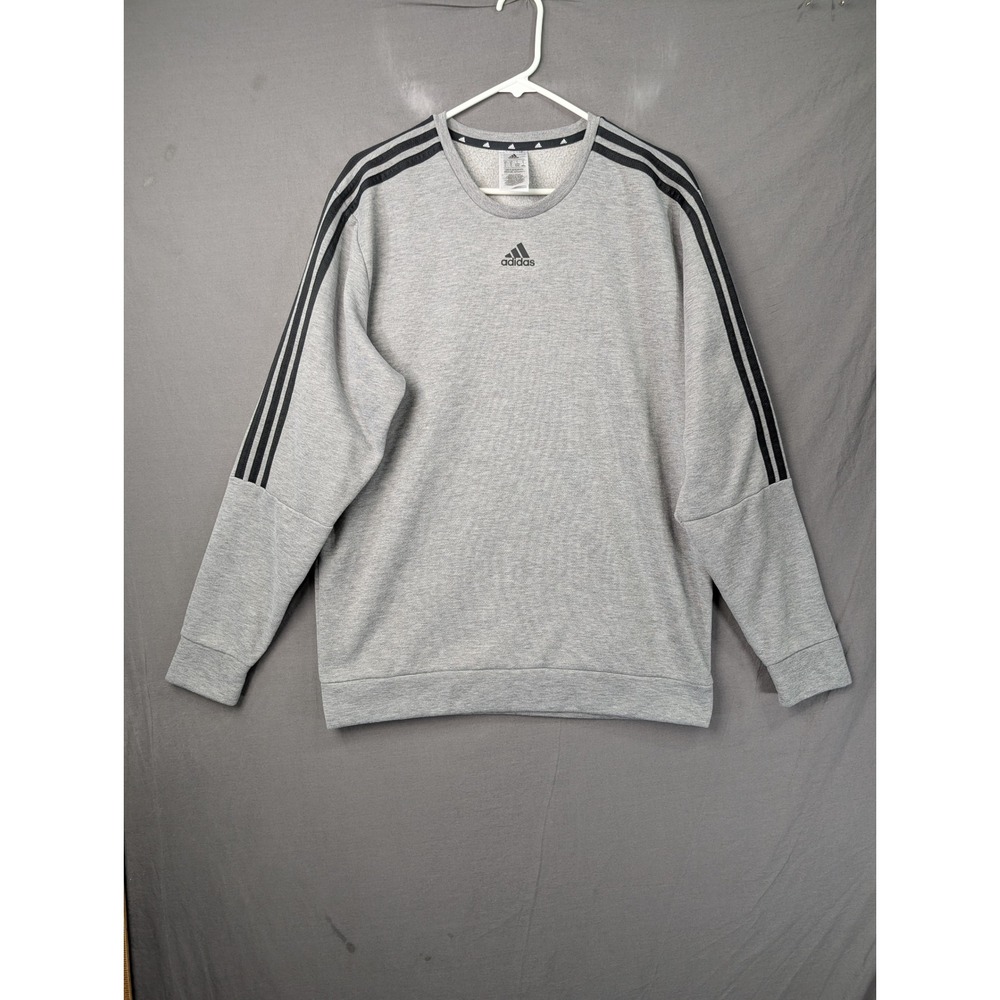 Adidas Mens 3-Stripe Crewneck Sweatshirt Gray Black Large 7545